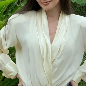 Vintage 90's Donna Degnan Semi Sheer Bodysuit Size 4 White Peasant Chic